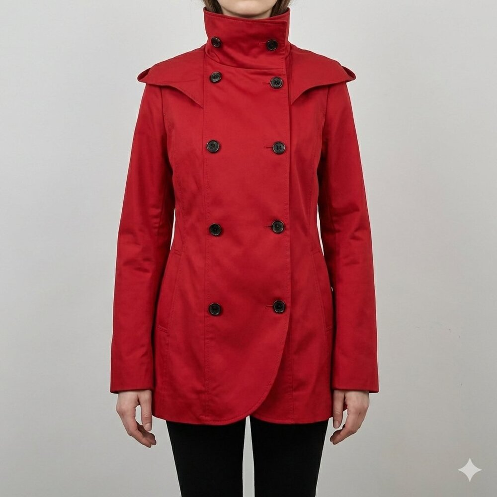 Soia & Kyo Red Short Hooded Trench Coat Double Breasted Size M